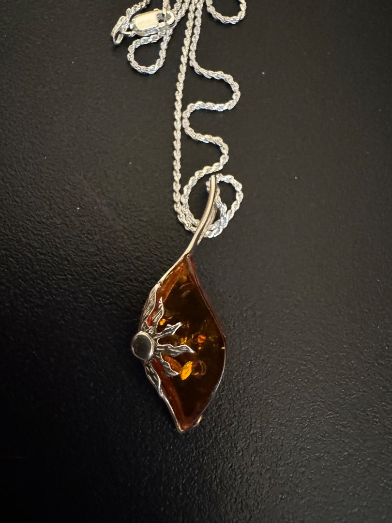 Baltic Amber 925 stamped pendant & chain necklace