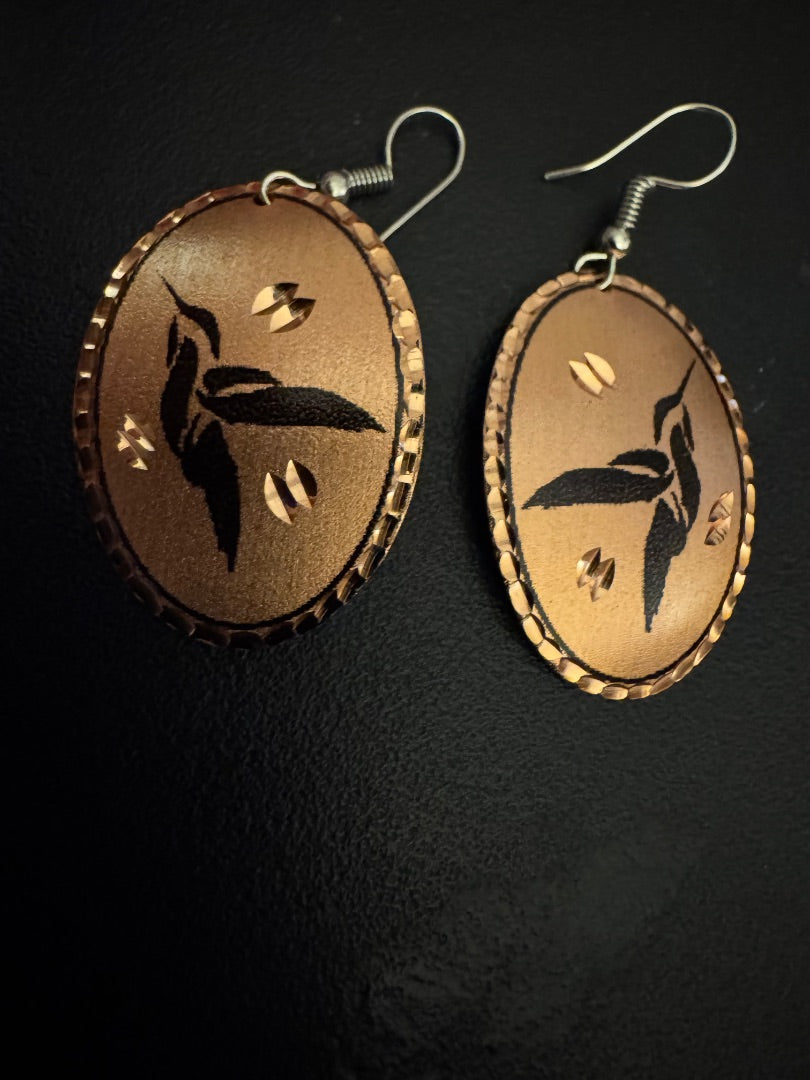 Copper Handmade hummingbird dangle earrings from Turkey