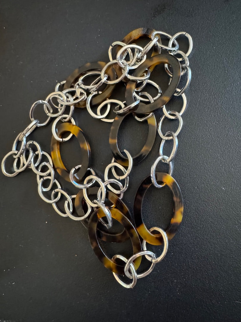 Tortoise shell silver tone belt