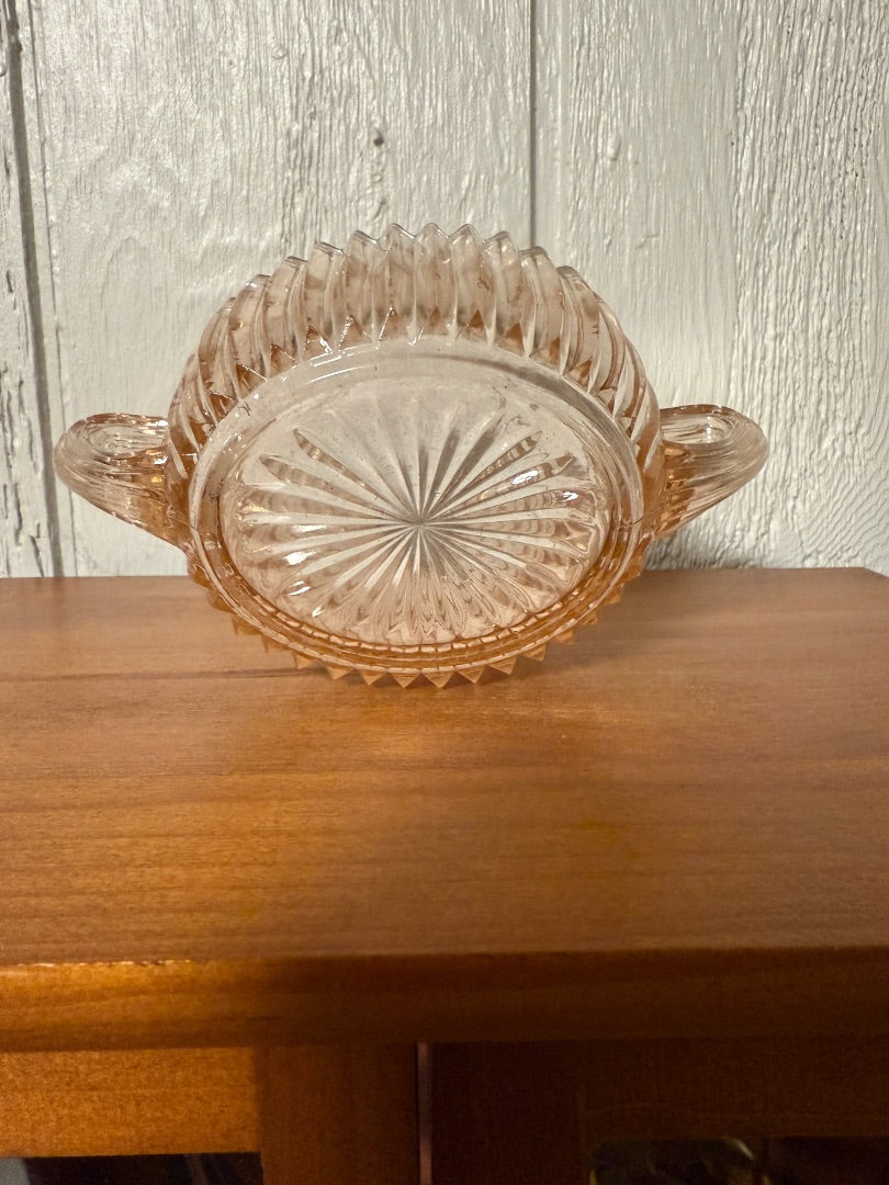 Pink Anchor Hocking Anchor Hocking Queen Mary Sugar Bowl, 2 3/4” tall, 6 1/4” across, 3 3/4” wide