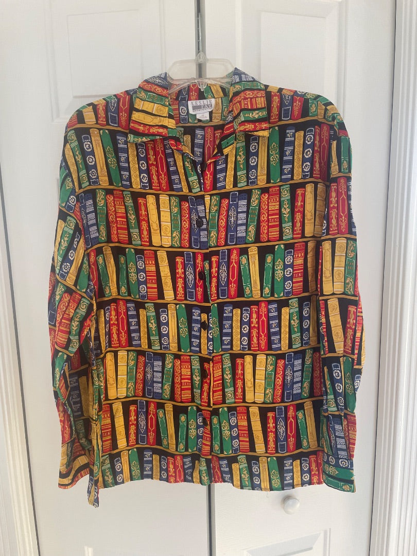 Vintage book button-up blouse