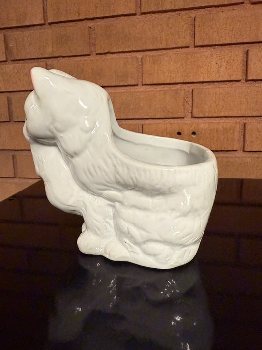 White Cat with Kitten Planter, 6” tall, 6” wide