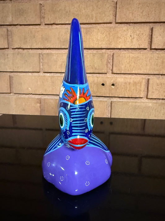 Multi Colorful Mexican Pottery Angel Fish, 6 3:4” tall, 5 1/2” long