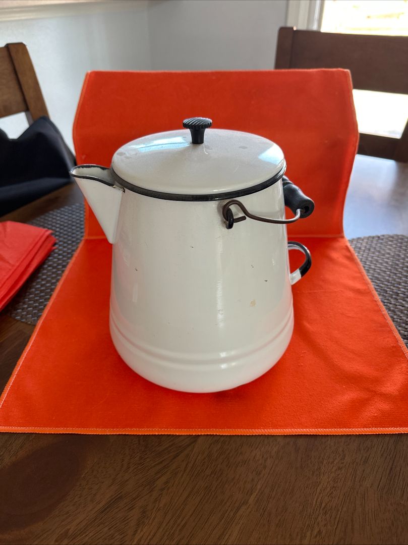 White Vintage Enamelware Coffee Canister