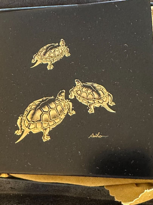 10 Wajima Lacquerware Turtle Coasters Shibagaki Zensuke, 10 x 5 x 4