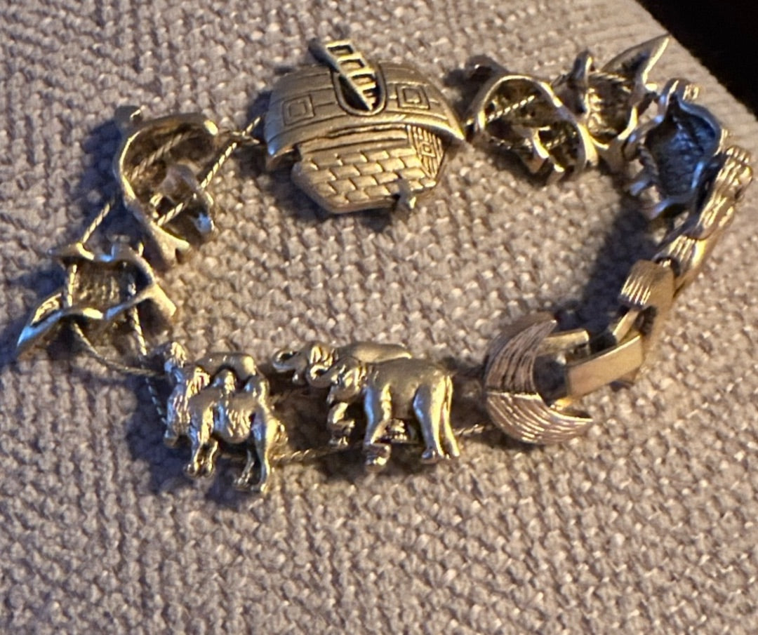 Noah’s Ark, gold tone, metal clasp bracelet