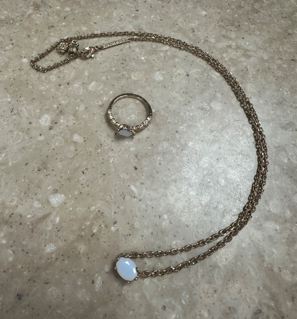 Gold tone and Opal Opal combo ring and necklace