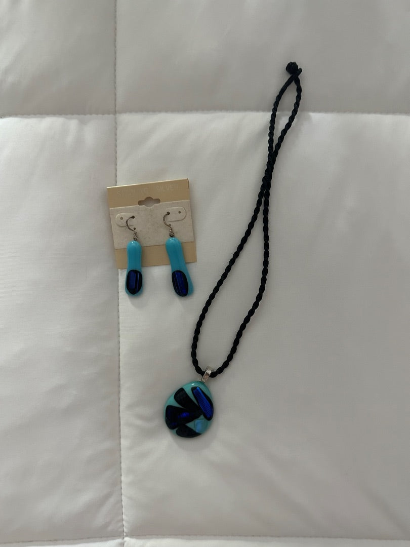Artisan glass, pendant, necklace, and earring pair
