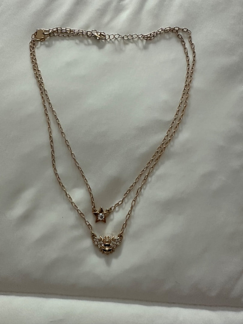 Gold bee and star double necklace