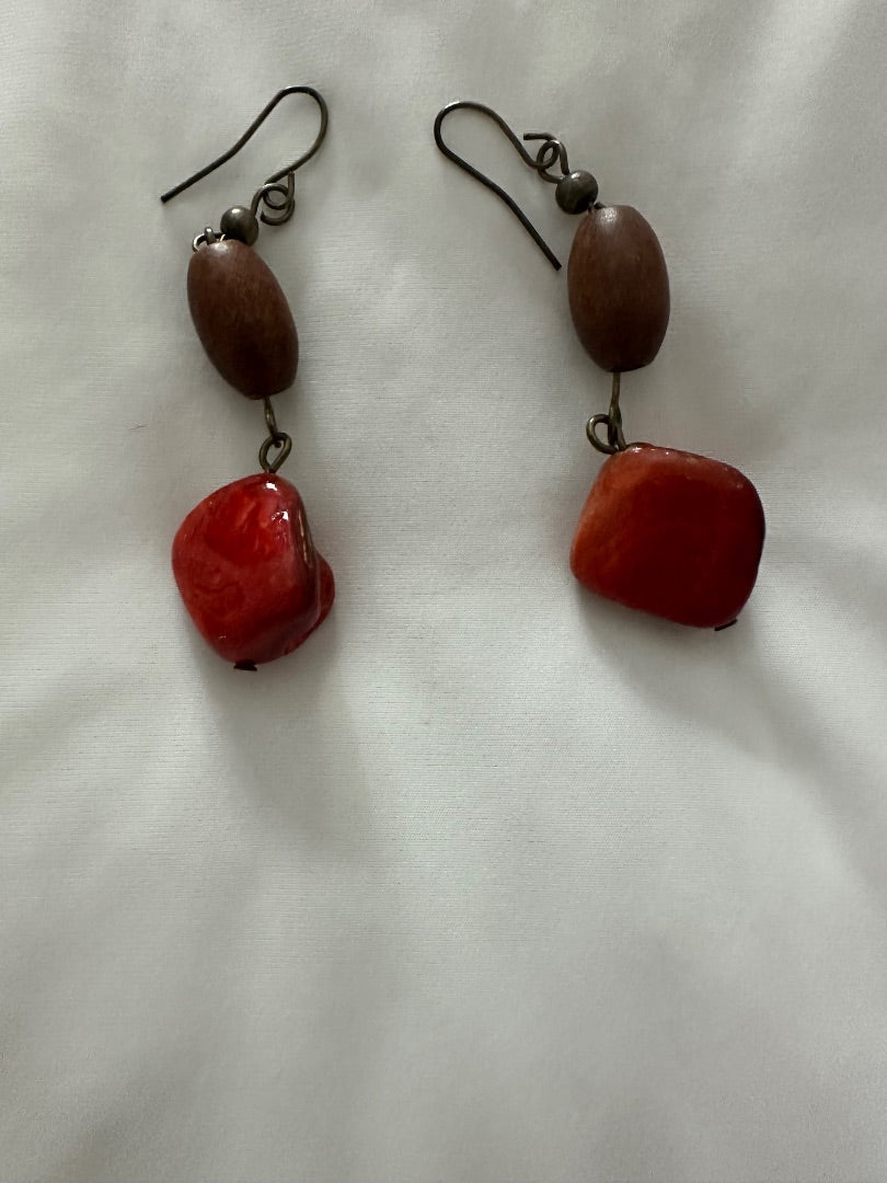 Artisan dangle pair with red stone