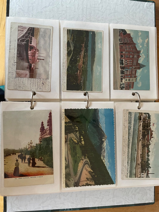 Album of vintage travel postcards