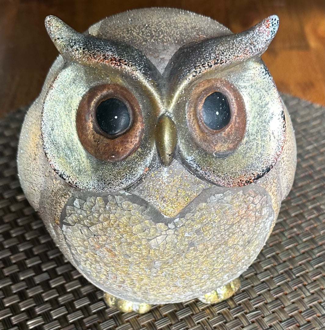 Vintage glass and gold crackle owl Otagiri like