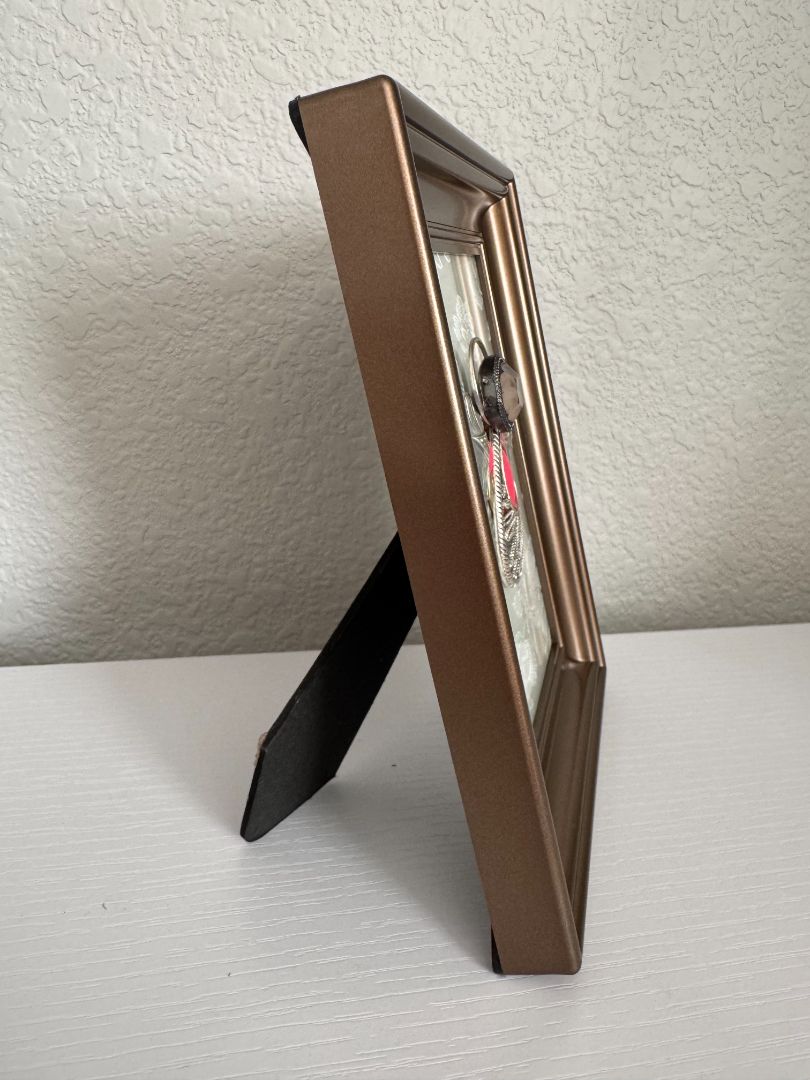 Silver, pink, white and brown Upcycled Guardian Angel, 7 3/4" high x 5 3/4" wide