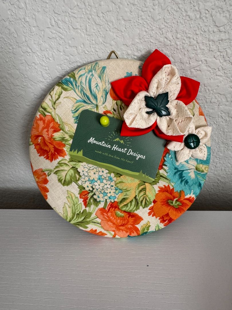 Off white, orange, aqua and green Bulletin Board, 7" Round