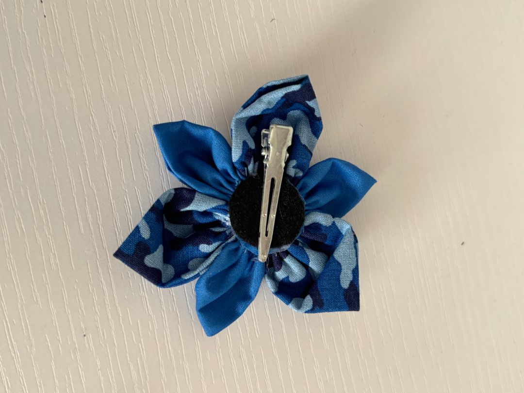 Blue Upcycled Flower Hair Clip, 3 1/2"