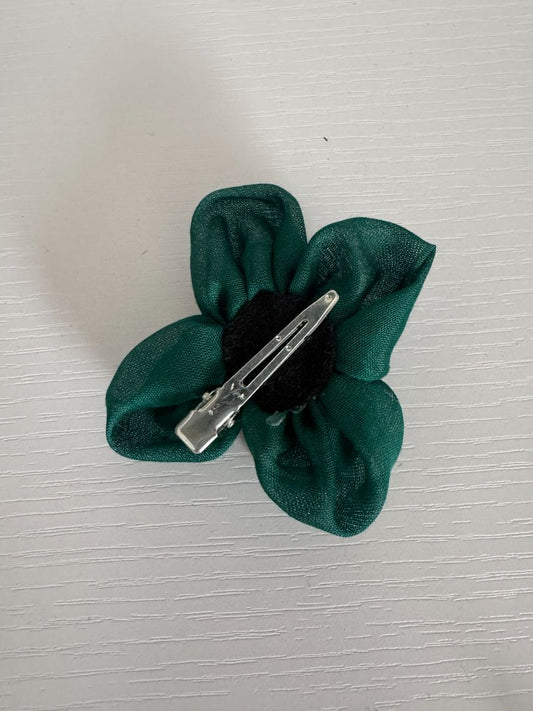 Green gold and red Upcycled Flower Hair Clip, 3"