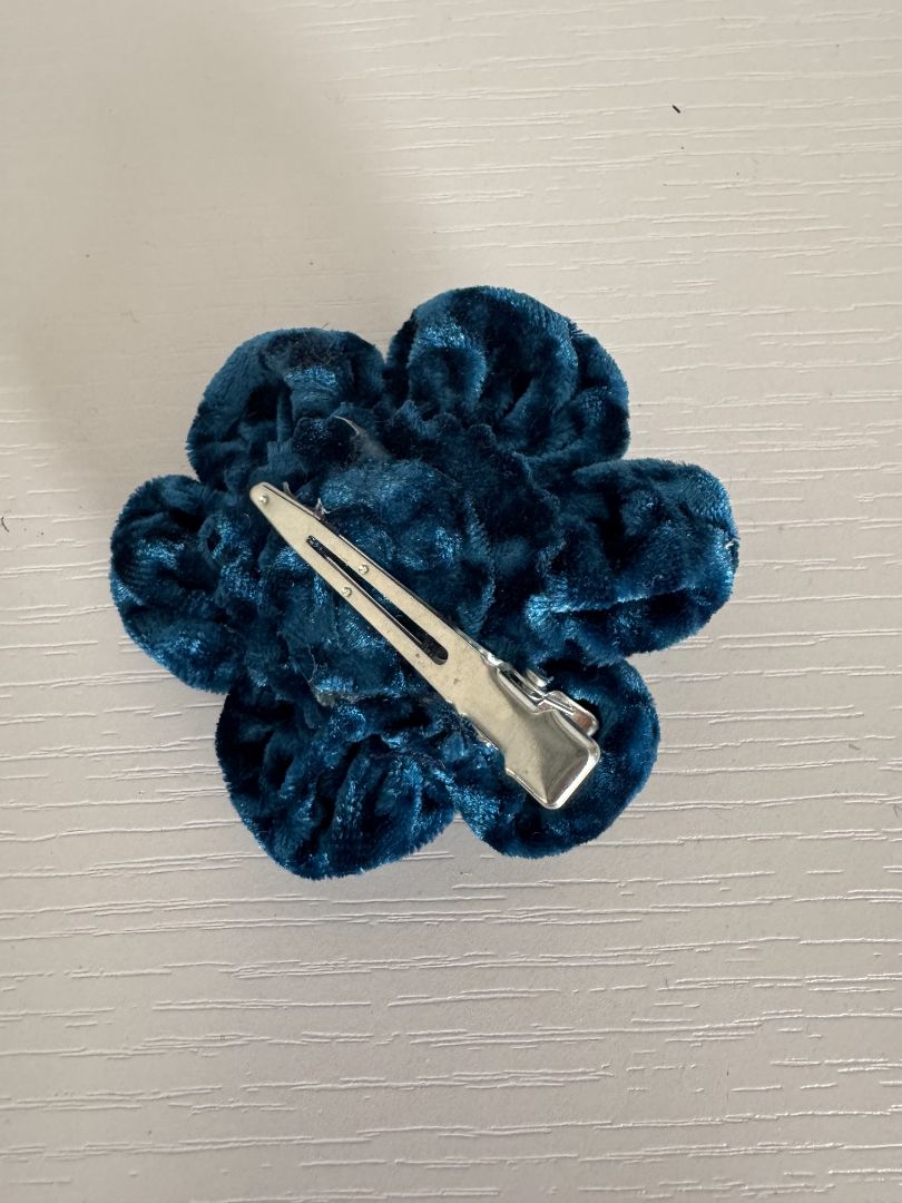 Aqua Upcycled Flower Hair Clip, 2 1/2"