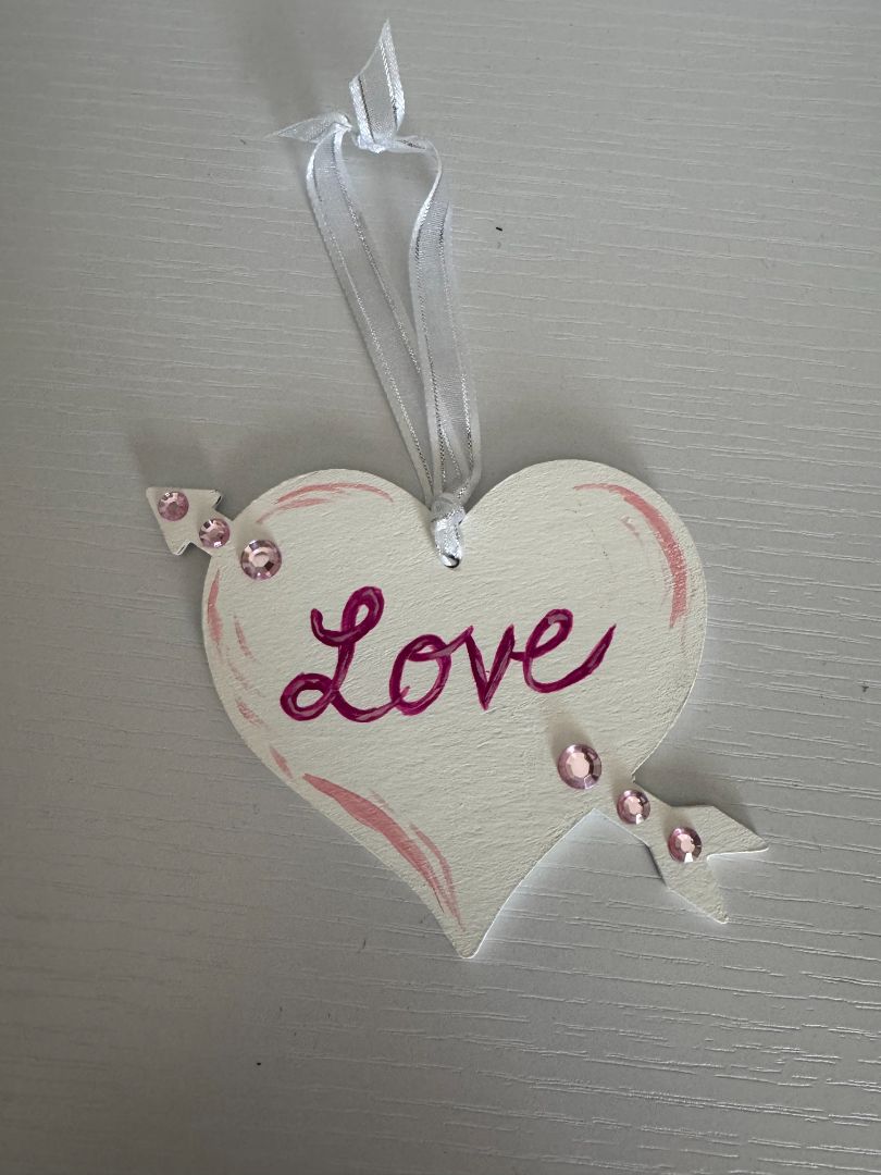 White and pink Valentine's Day Ornament, 3 3/4"