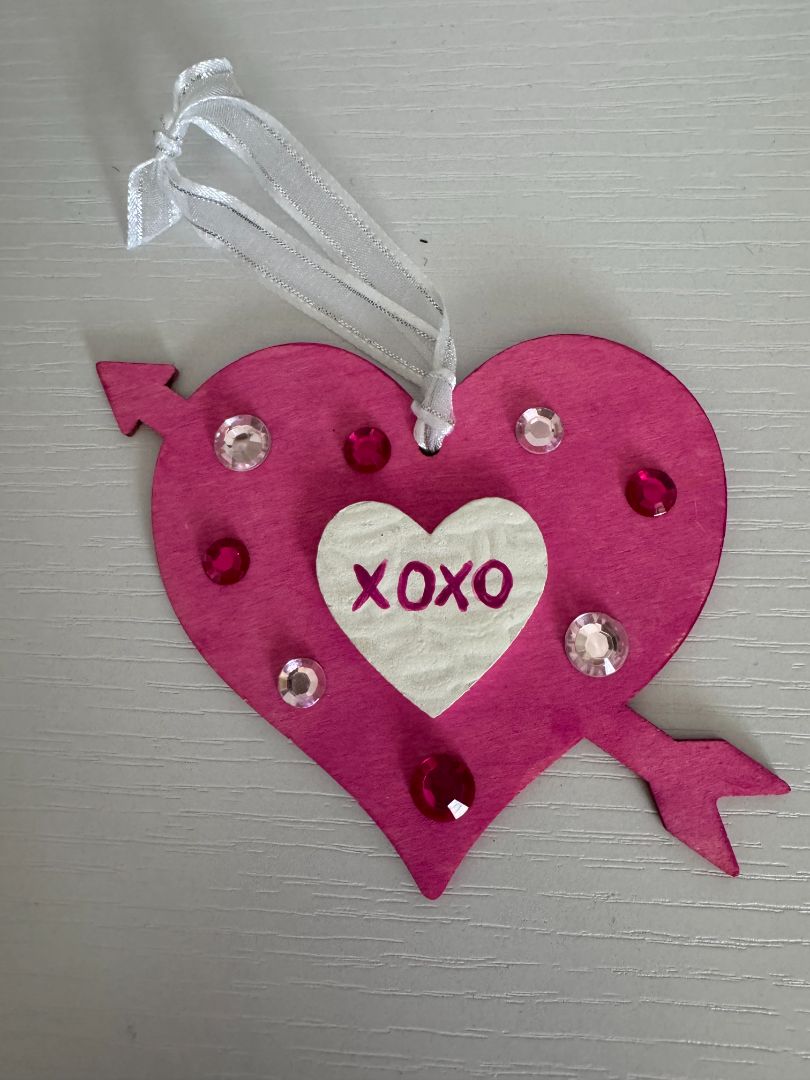 Pink and white Valentine's Day Ornament, 3 3/4"