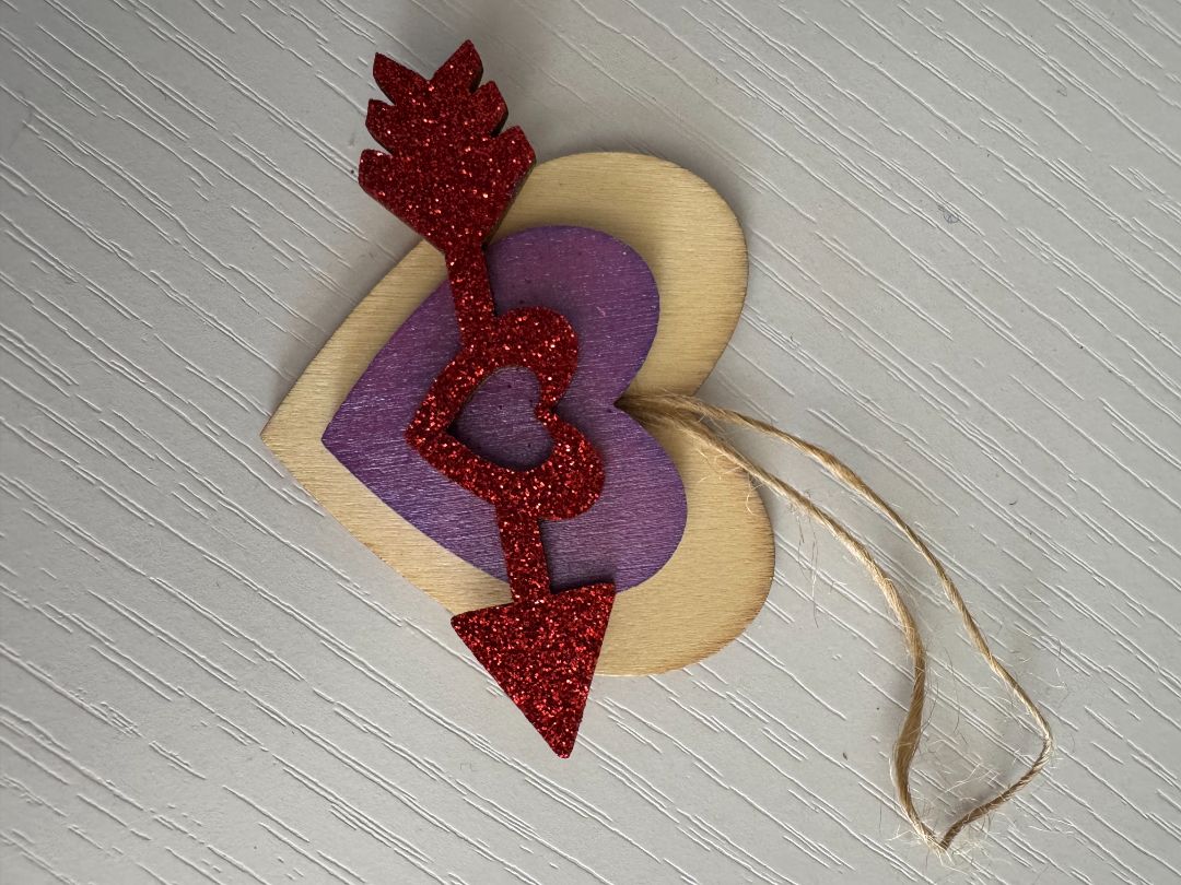 Red, purple and tan Valentine's Day Ornament, 2 1/4"