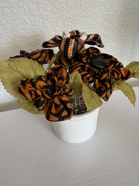 White, brown and black Upcycled hand made flower bouquets, 7" high x 7" wide