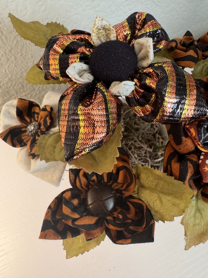 White, brown and black Upcycled hand made flower bouquets, 7" high x 7" wide