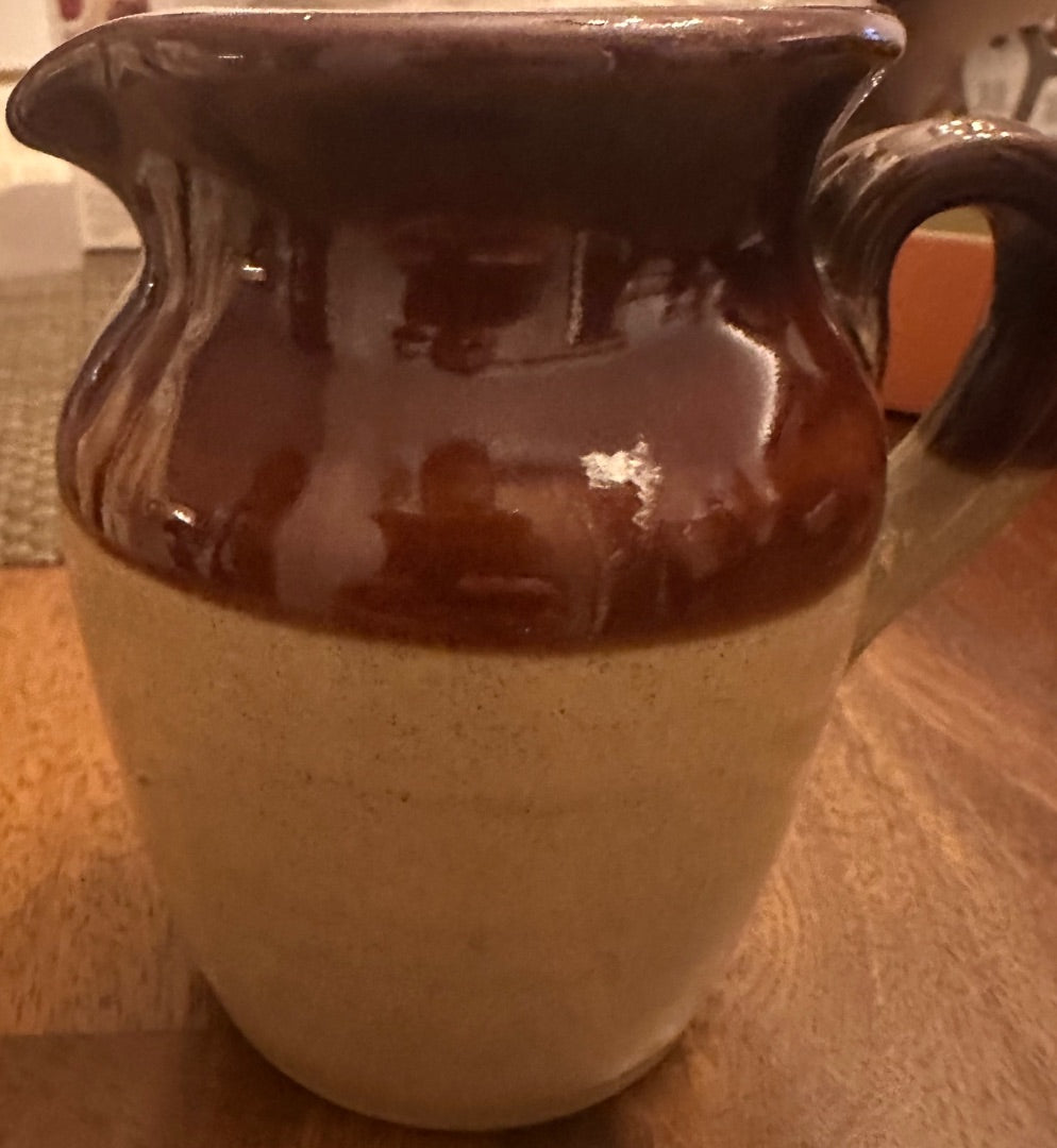 Pearsons Of Chesterfield Crock Cream Pitcher 1960s England 2 Tone Glazed Brown.