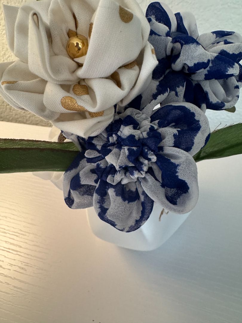 Blue, white, off white and gold Upcycled hand made flower bouquets