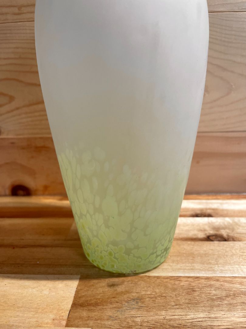 White and Green Glass Vase, 4" (w) x 10" (t)