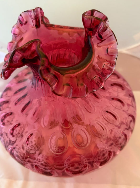 Cranberry Fenton Glass Fenton Cranberry Coin Dot Vase, 11.5 x 8”