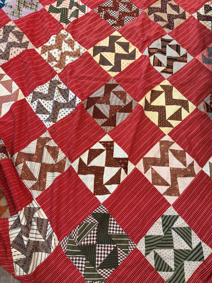 Red & Plaid Quilt top, 70 x 84