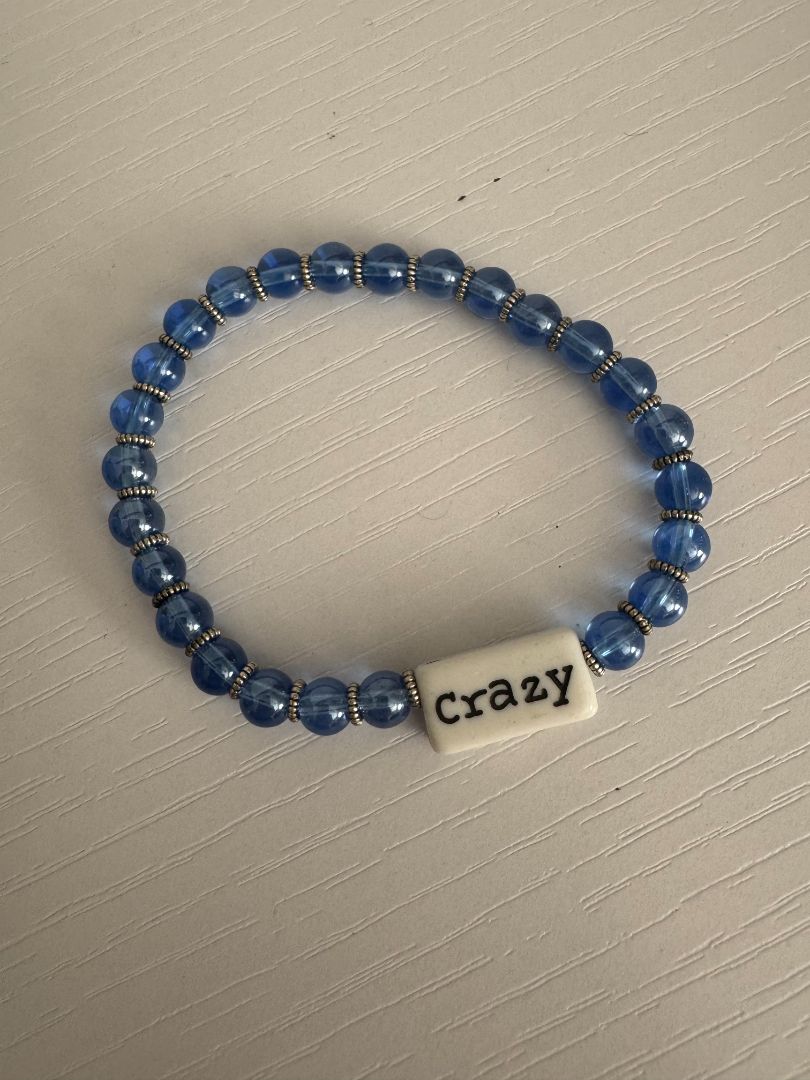Blue, silver and white Stretch Bracelet - Beads
