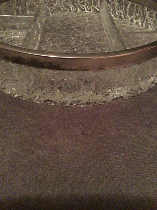 clear William adams Crystal cracked silver plated divided dish, 10”