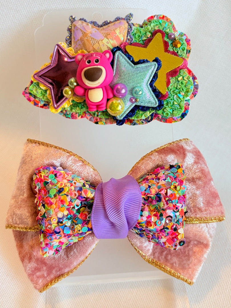 Faux vinyl Clip / ribbon bow set
