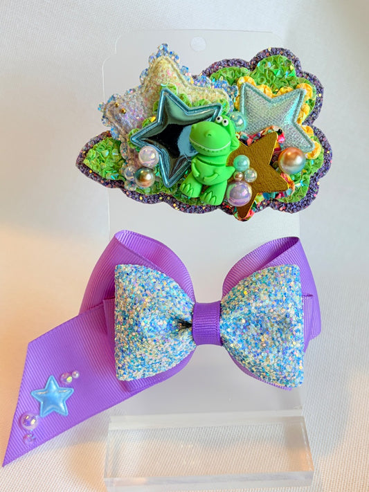 Faux vinyl Clip / ribbon bow set