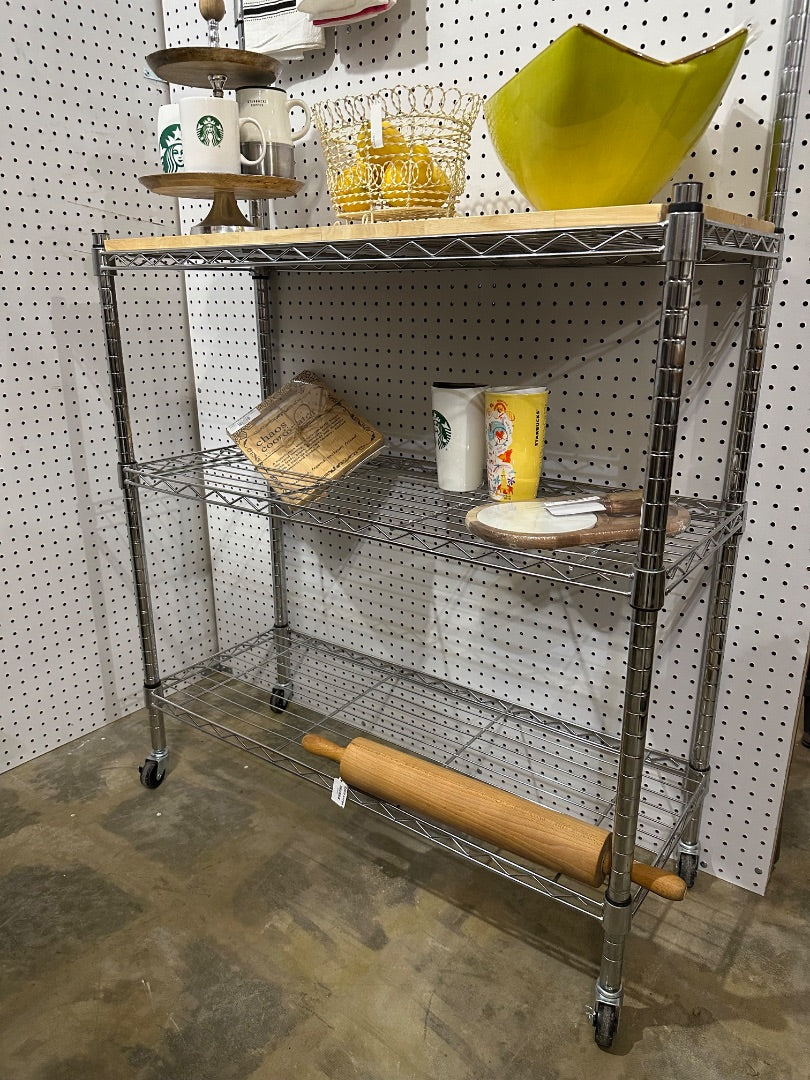 Wire Baker's Rack w Wooden Top