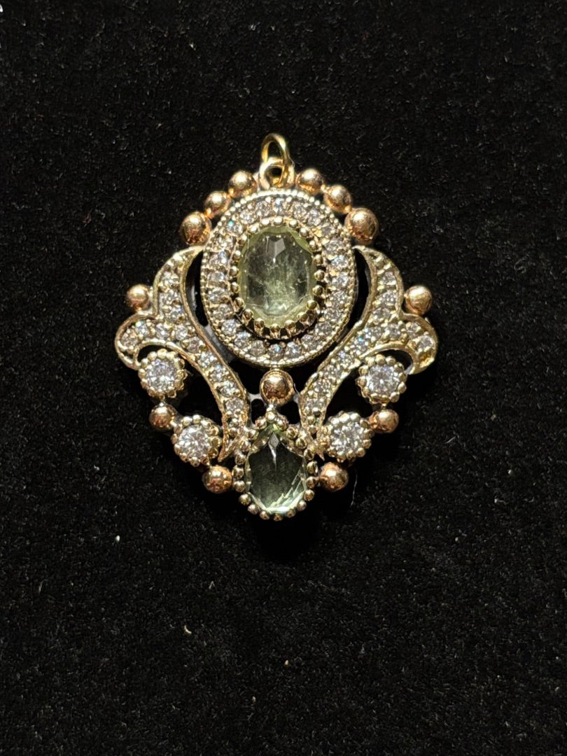 Green Prasiolite (green amethys) ornate pendant