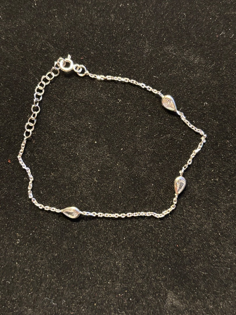 Silver 3 year drop crystal sterling bracelet, 7”