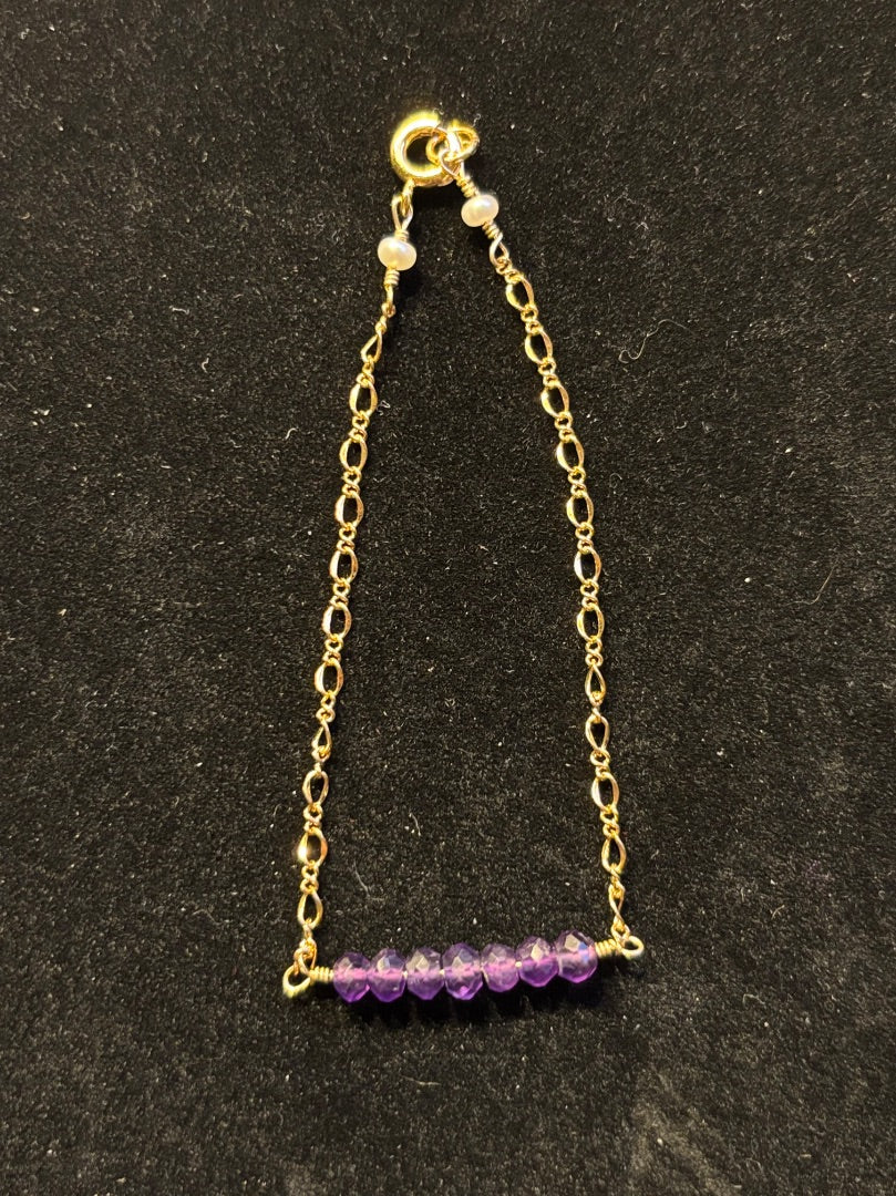 Purple Amethyst bead and pearl bracelet, 7”
