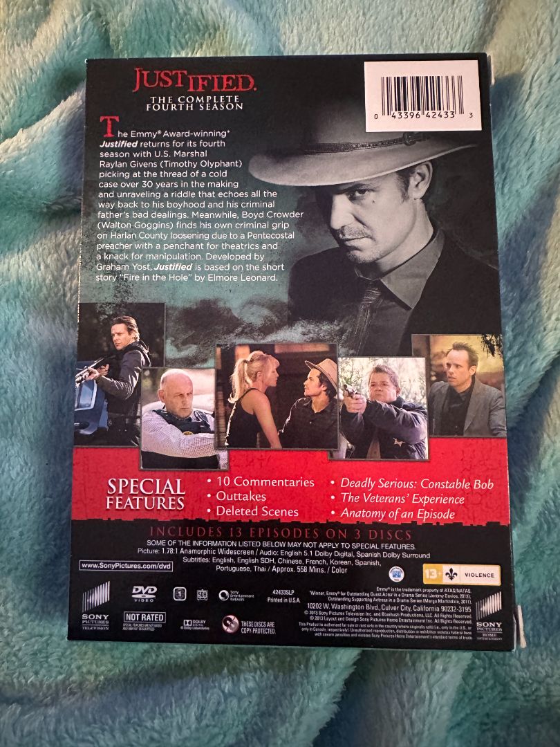 Justified Fourth Season DVD Set, 9 x 5 x 1