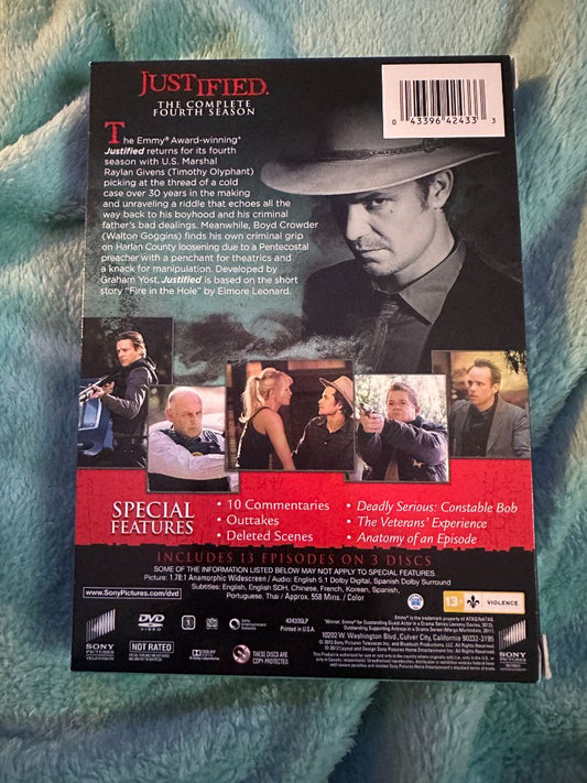 Justified Fourth Season DVD Set, 9 x 5 x 1