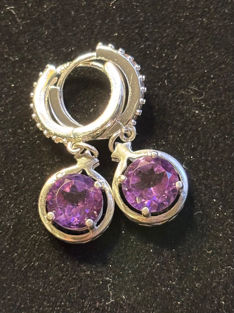Purple Amethyst huggie hoops