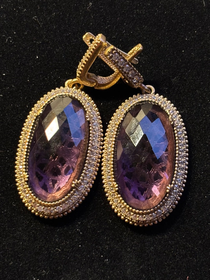 Purple Amethyst crysteal earrings, large oval