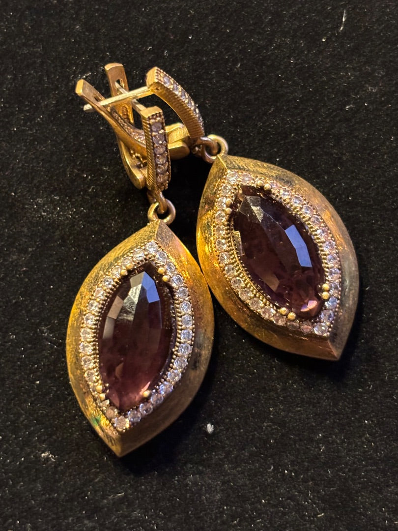 Purple amethyst glass marquise earrings