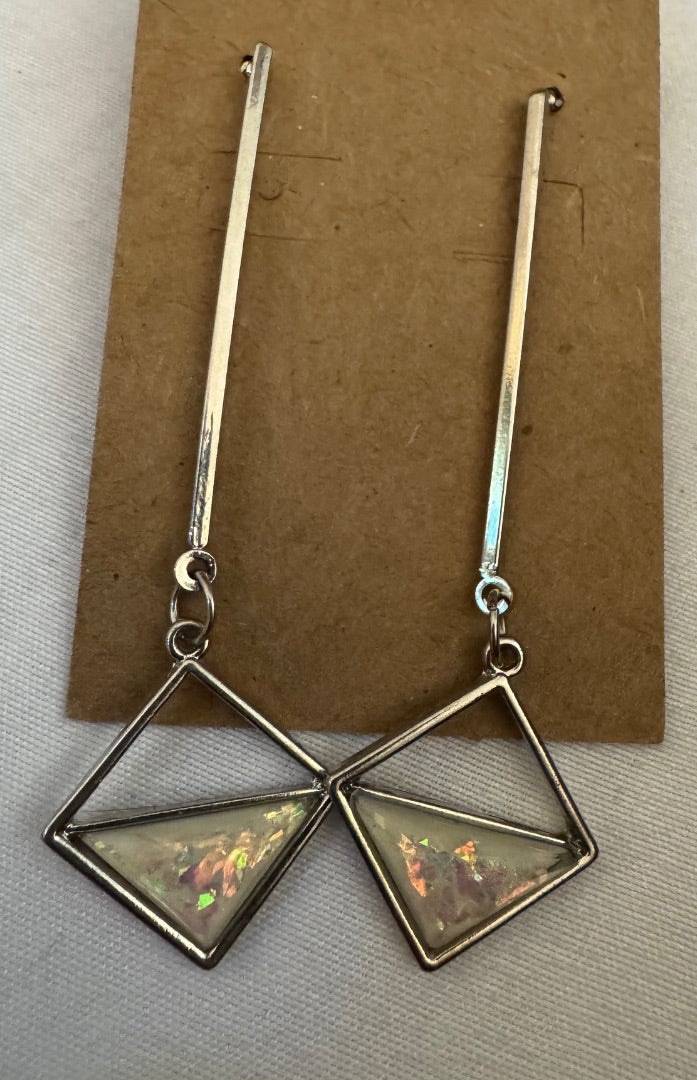 Fauxopal silver tone drop earrings