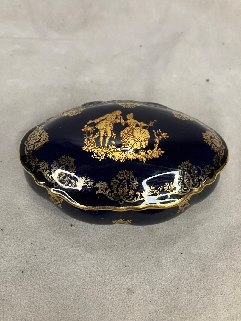 Small Blue Gold Played Victorian Jewerly Box