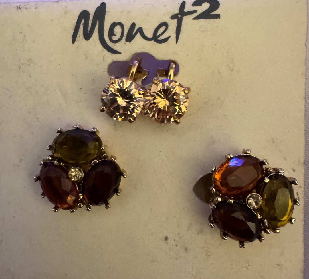 Monet2-two pairs clip earrings original card