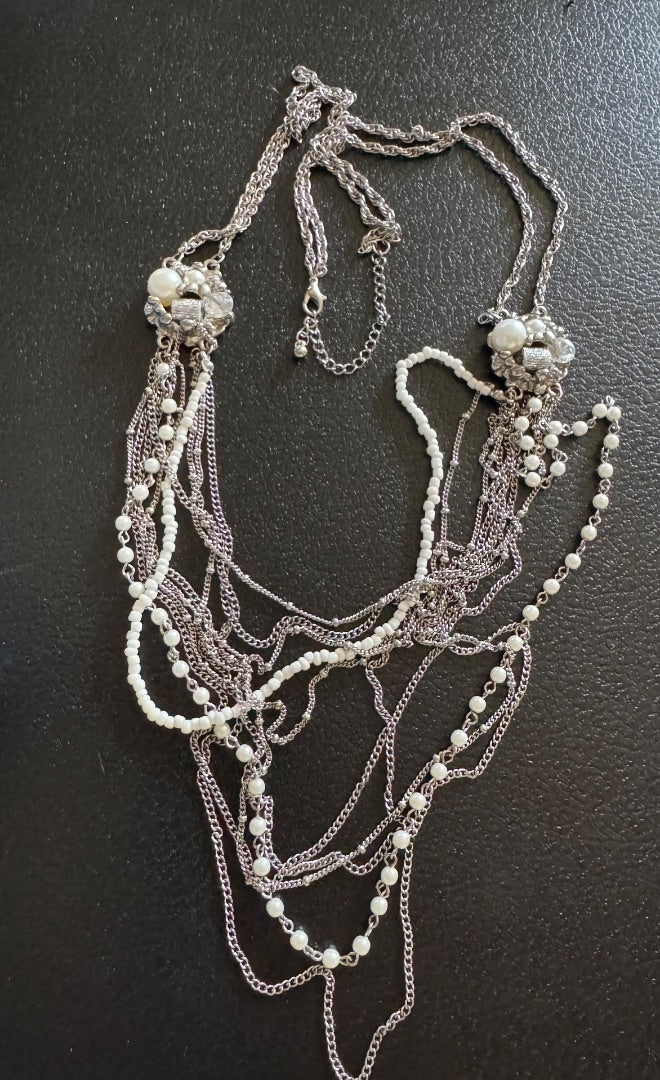Multistrand silver tone with/bead accent necklace