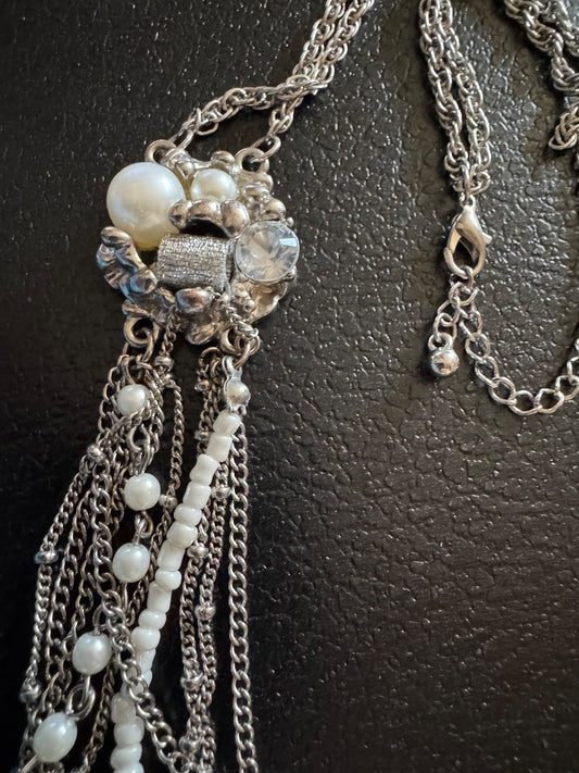 Multistrand silver tone with/bead accent necklace