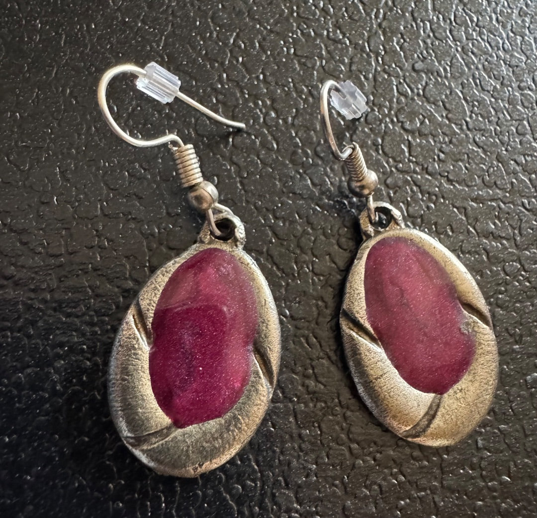Silver with red accent dangle earrings